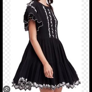 Free People Santiago Embroidered Cotton Dress in black